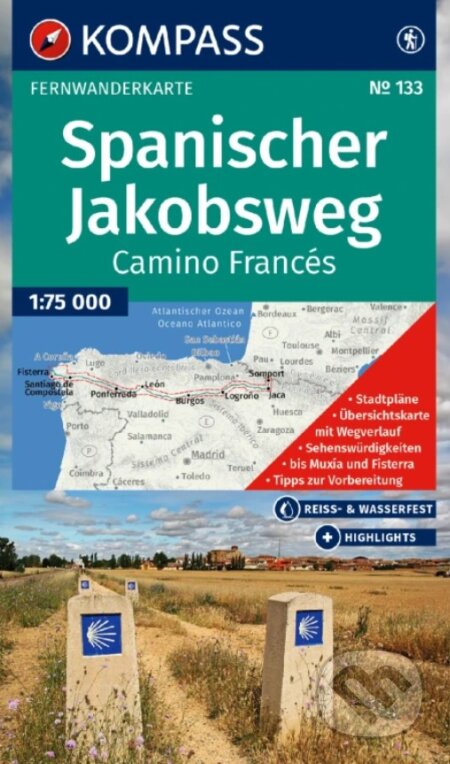 133 Spanischer Jakobsweg, Camino Francés 1:100.000 (Kompass). Kompass, 2025