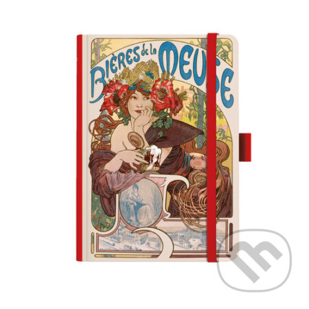 Notes A5 Premium Alfons Mucha 2027 prázdný červený (Baloušek). Baloušek, 2026