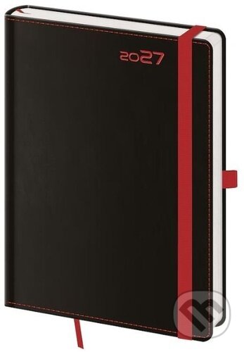Denní diář 2027 A5 Black Red s poutkem (Helma). Helma, 2026