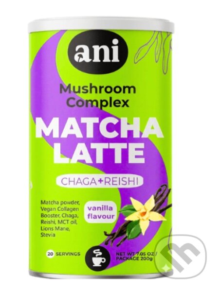 Kávy a čaje: ANi Matcha Vanilla Latte mushroom complex 200g (Ani). Ani