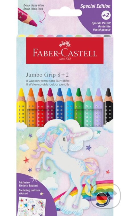 Unicorn Pastelky akvarelové Jumbo set Grip 8+2 Sparkle (Faber-Castell). Faber-Castell