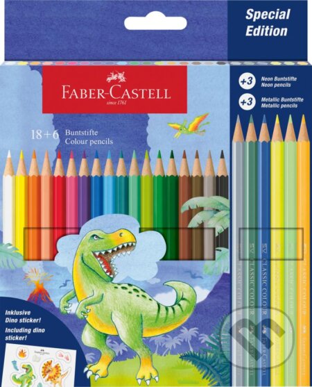 Dino Pastelky Colour Classic set 18+6 Neon a Metallic (Faber-Castell). Faber-Castell, 2026