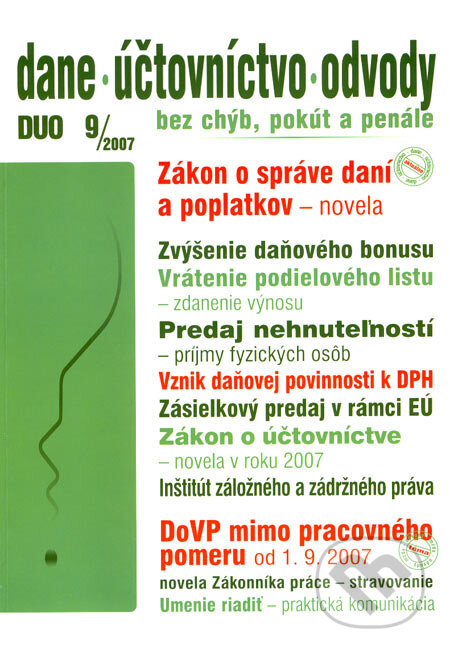 Dane, účtovníctvo, odvody 9/2007, Poradca s.r.o., 2007