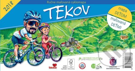 Ručne maľovaná cyklomapa Tekov (mapa deťom, maľovaná deťmi)
