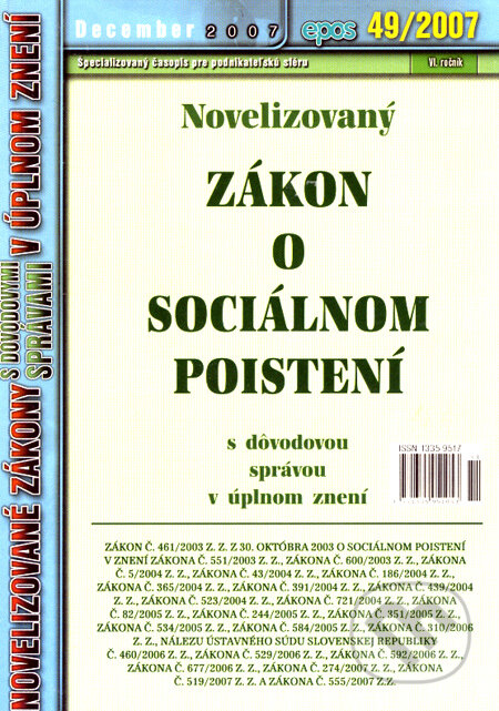 Novelizovaný Zákon o sociálnom poistení (Epos). Epos, 2008