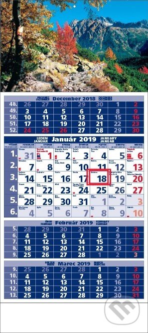 Štandard 4-mesačný kalendár 2019 s motívom hôr, Spektrum grafik, 2018