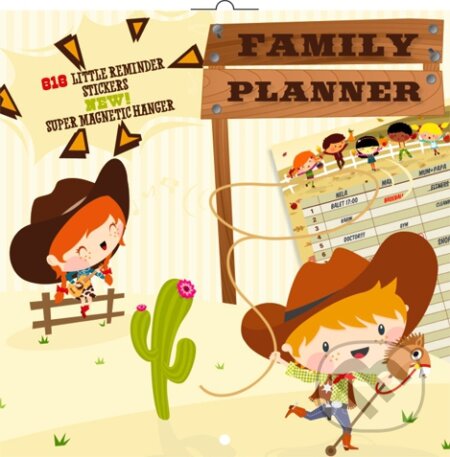 Family Planner Cowboys (816 little reminder stickers. Super magnetic hanger), Presco Group