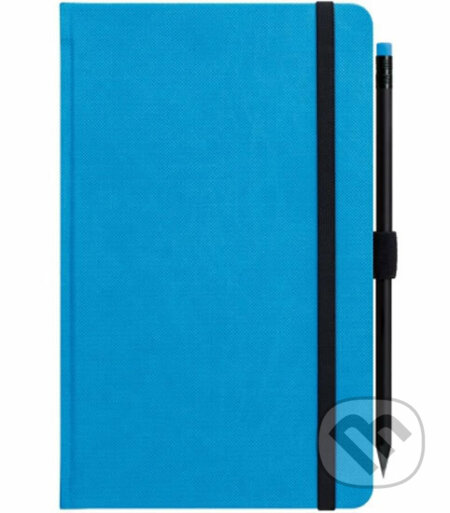 Notes s gumičkou a ceruzkou - modrý (linajkovaný)
