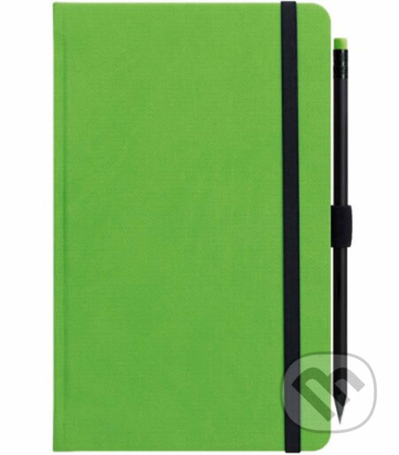 Notes s gumičkou a ceruzkou - zelený (linajkovaný)