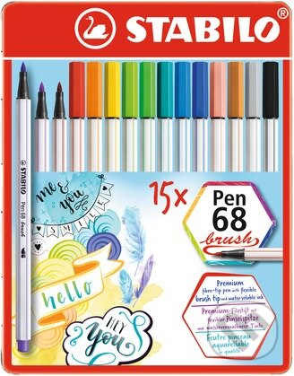 STABILO Pen 68 brush (15 ks púzdro kovové)