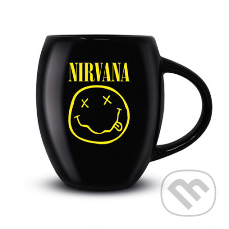 Čierný keramický oválny hrnček Nirvana: Smiley, Nirvana, 2020