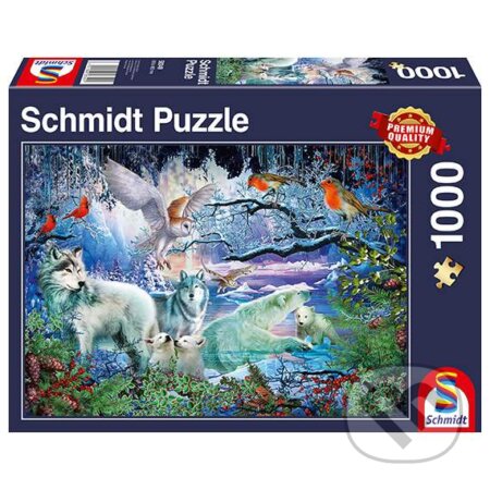 Wolves in a winter forest - puzzle z kategorie Zvířata