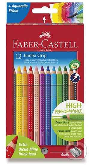 Faber - Castell Pastelky trojhranné Jumbo Grip - rozmývatelné 12 ks + ořezávátko, Faber-Castell, 2020