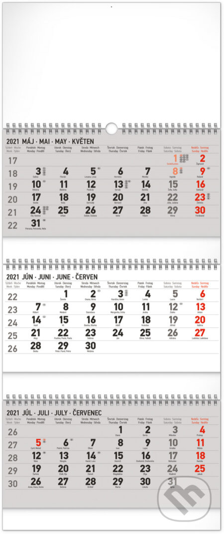 Nástenný kalendár 3 - mesačný štandard skladací 2021 šedý, Presco Group, 2020