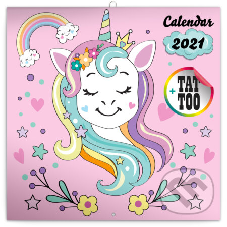 Poznámkový nástěnný kalendář Calendar 2021 (Šťastní jednorožci), Presco Group, 2020