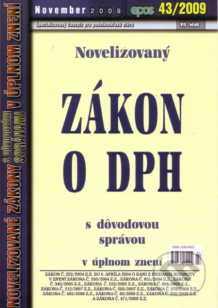 Novelizovaný Zákon o DPH s dôvodovou správou 43/2009, Epos, 2009