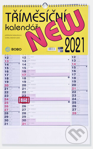Tříměsíční kalendář 2021 New - nástěnný kalendář, BOBO BLOK, 2020