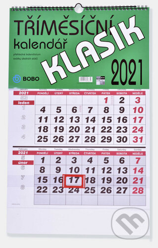 Tříměsíční kalendář 2021 Klasik - nástěnný kalendář, BOBO BLOK, 2020