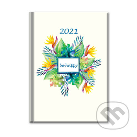 Diár Praktik Exotika &quot;be happy&quot; 2021 (biely, denný), Spektrum grafik, 2020