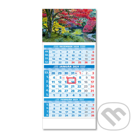 Štandard 3-mesačný modrý nástenný kalendár 2021 - park, Spektrum grafik, 2020