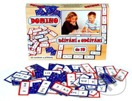 Domino sčítání a odčítání do 10 - společenská hra 60 ks v krabici, Bonaparte, 2020