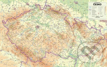 Česko - nástěnná fyzická mapa 1 : 500 000, Kartografie Praha, 2020