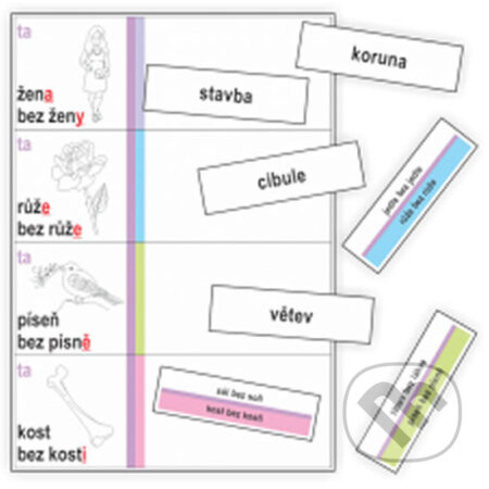 Vzory podstatných jmen - kartičky k procvičování třídění slov podle vzorů podstatných jmen - Jitka Rubínová, Rubínka, 2020