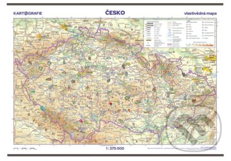 Česko - vlastivědná školní nástěnná mapa, 1:375 000, Kartografie Praha, 2021