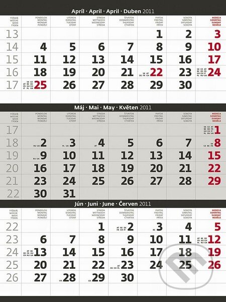 Trojmesačný kalendár šedý 2011, Helma, 2010