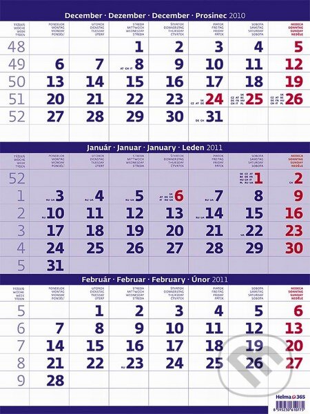 Trojmesačný kalendár modrý 2011, Helma, 2010