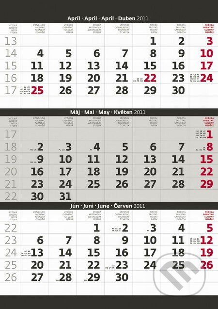 Trojmesačný kalendár šedý 2011, Helma, 2010