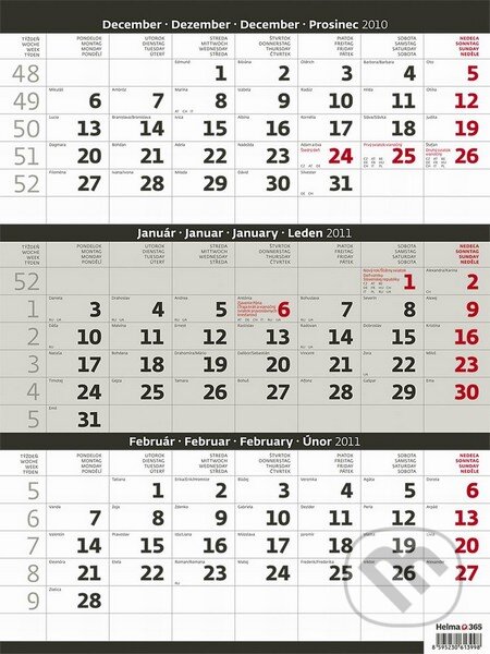 Trojmesačný kalendár s menným kalendáriom 2011, Helma, 2010