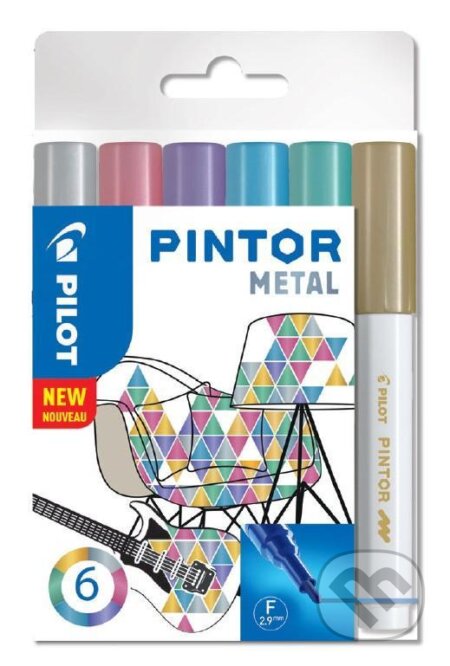 Sada 6 kusov akrylových popisovačov Pintor, (F) tenký, mix metalických farieb, PILOT, 2021