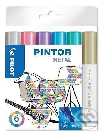 Sada 6 kusov akrylových popisovačov Pintor, (M) stredné, mix metalických farieb, PILOT, 2021