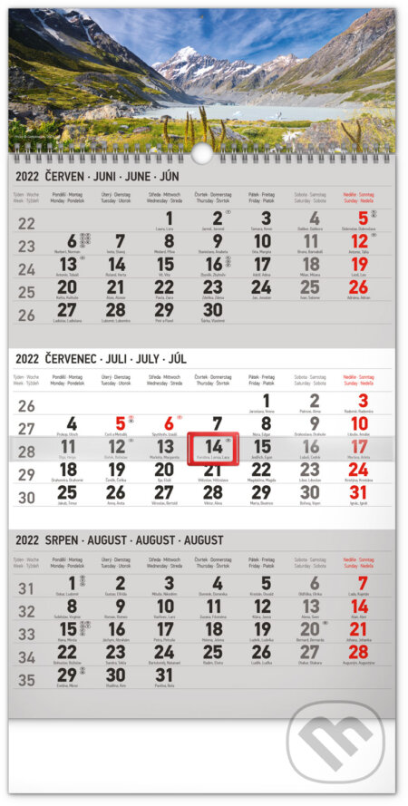 Nástěnný 3měsíční kalendář Krajina 2022 (šedý), Presco Group, 2021