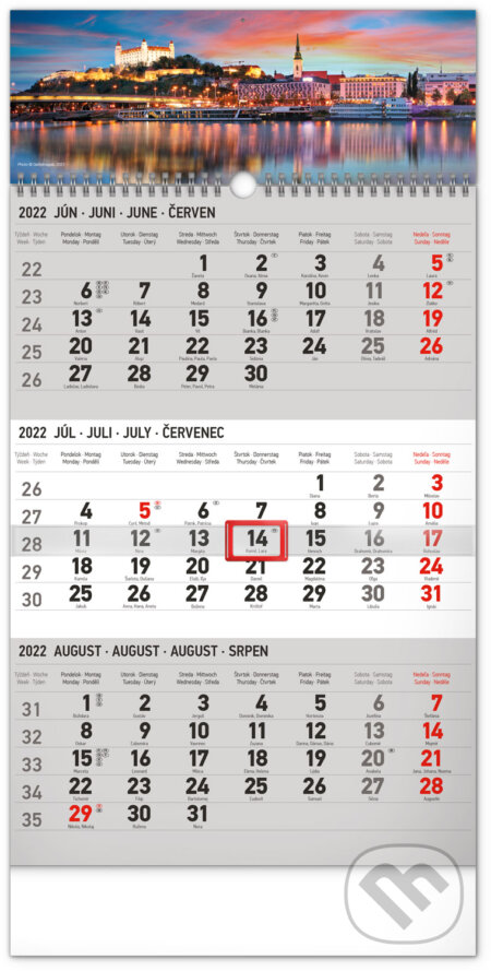 Nástenný 3–mesačný kalendár Bratislava 2022 (šedý), Presco Group, 2021
