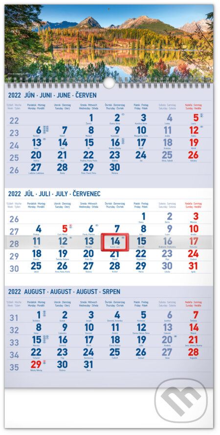 Nástenný 3–mesačný kalendár Tatry 2022 (modrý), Presco Group, 2021