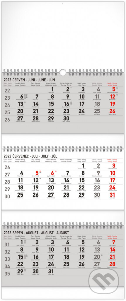 Nástěnný 3-měsíční kalendář standard skládací 2022, Presco Group, 2021