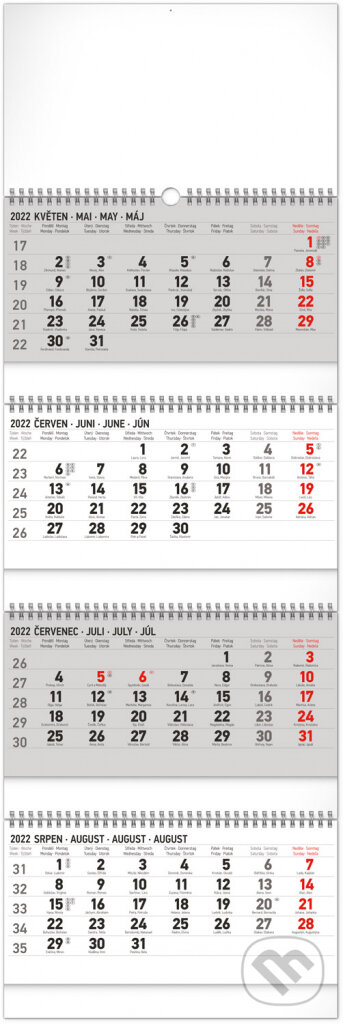 Nástěnný kalendář 4měsíční standard 2022 skládací, Presco Group, 2021