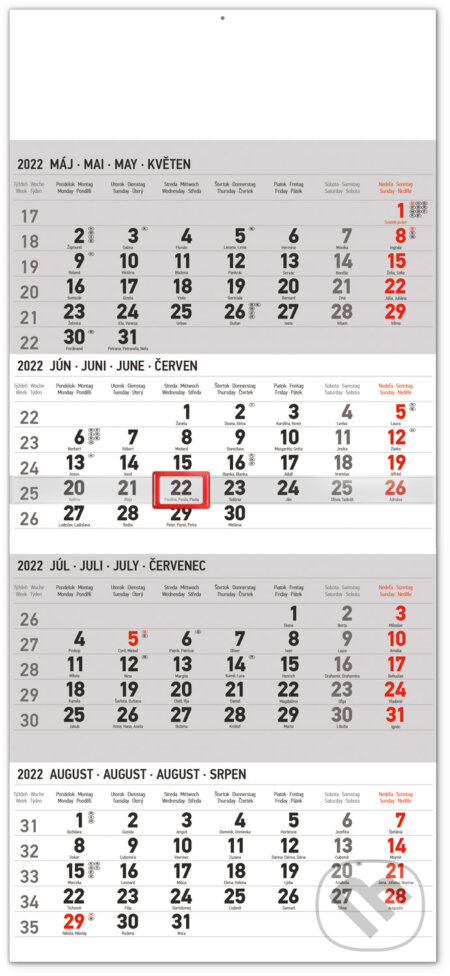Nástenný 4–mesačný kalendár štandard 2022, Presco Group, 2021