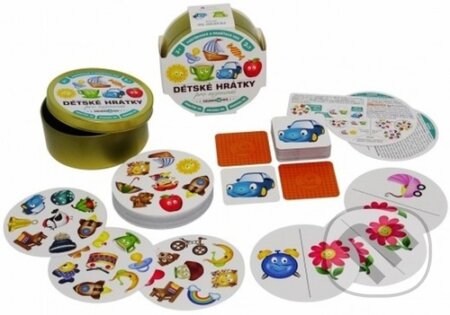 Dětské hrátky pro nejmenší - 3v1v plechové krabičce - hra z kategorie Karty, pexeso