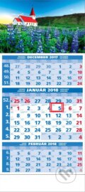 Štandard 3-mesačný kalendár 2018 s motívom kostolíka medzi kvetmi, 2017