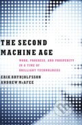 Kniha: The Second Machine Age (Andrew McAfee a Erik Brynjolfsson). W. W. Norton & Company, 2014