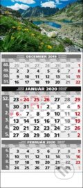 Štandard 3-mesačný sivý nástenný kalendár 2020 s motívom horského jazera, Spektrum grafik, 2019