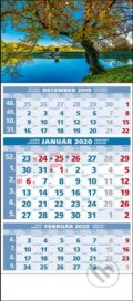 Štandard 3-mesačný modrý nástenný kalendár 2020 s motívom jazera, 2019