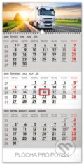 Nástěnný kalendář 3měsíční Truck 2020 šedý, Presco Group, 2019