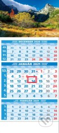 Štandard 3-mesačný modrý nástenný kalendár 2021 - hory, Spektrum grafik, 2020