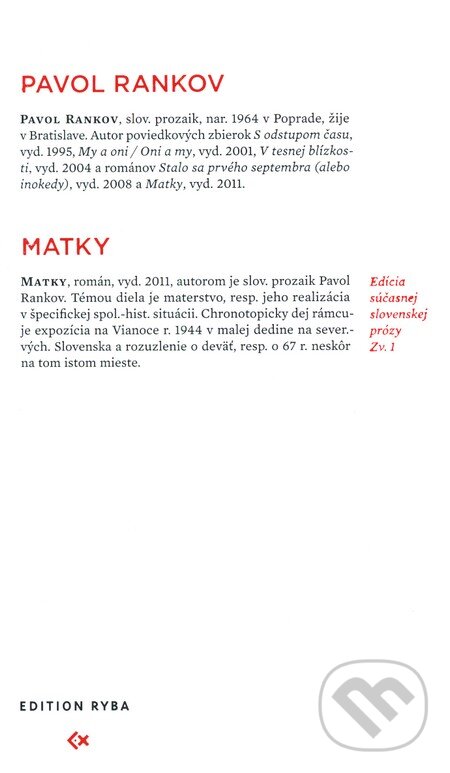 Matky - Pavol Rankov, Edition Ryba, 2011