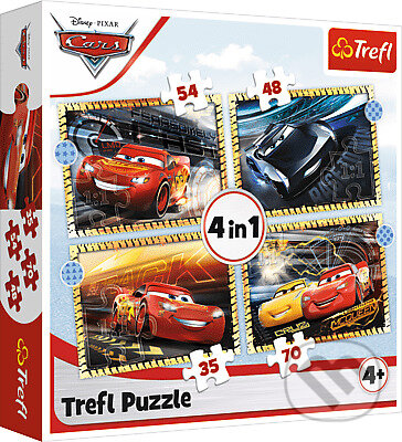 Levně Pripraviť sa, pozor, štart! / Disney Cars 3 4v1 - puzzle z kategorie 15 – 60 dielikov