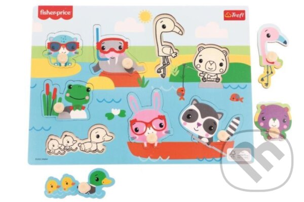 Puzzle: Dřevěná vkládačka: Zvířátka u vody (Trefl). Trefl, 2021